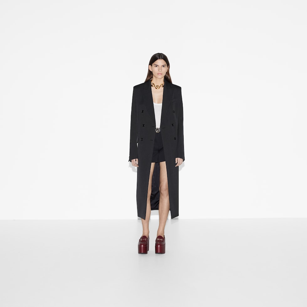 Double-breasted long wool coat
