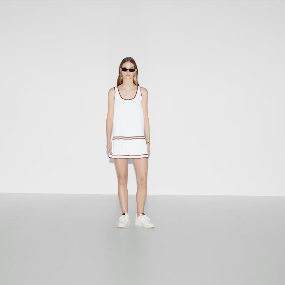 Pleated dress with Web trim