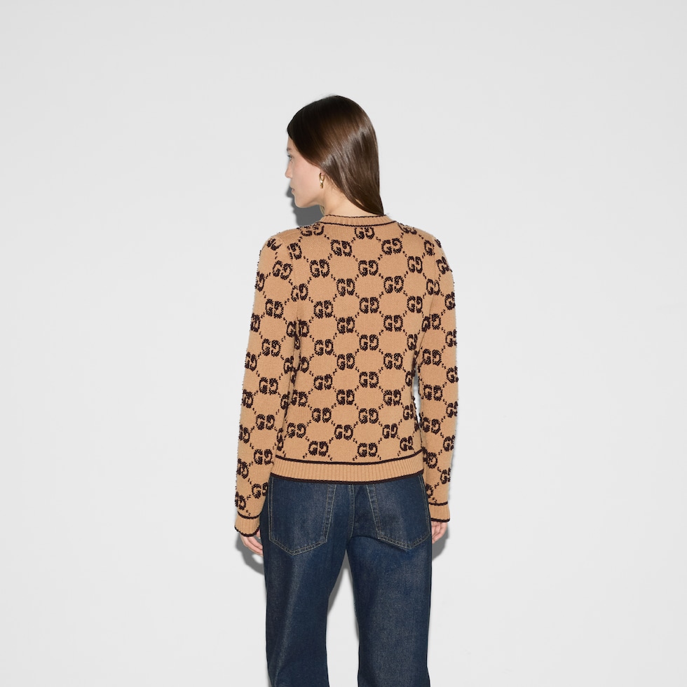 Cárdigan de punto de jacquard de rizo de lana con GG