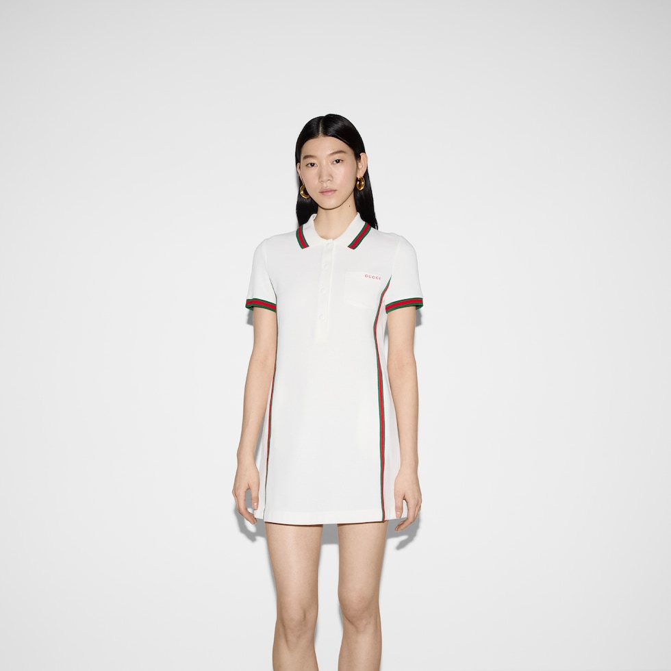 Cotton crêpe piquet polo dress