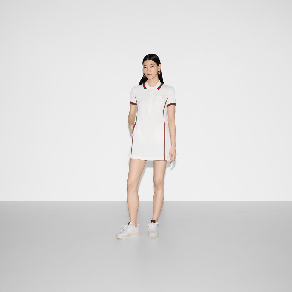 Cotton crêpe piquet polo dress