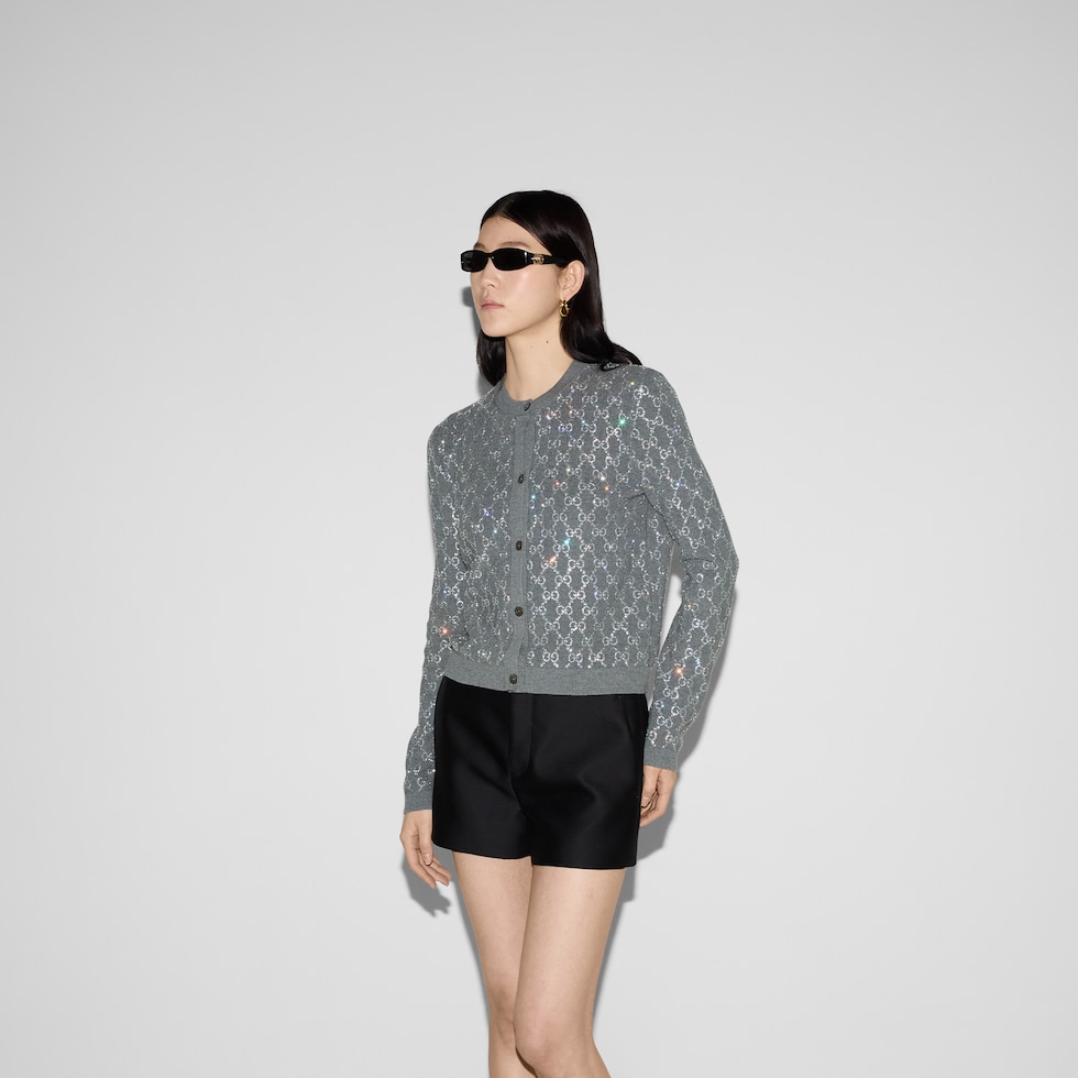 Wool cardigan with crystal embroidery