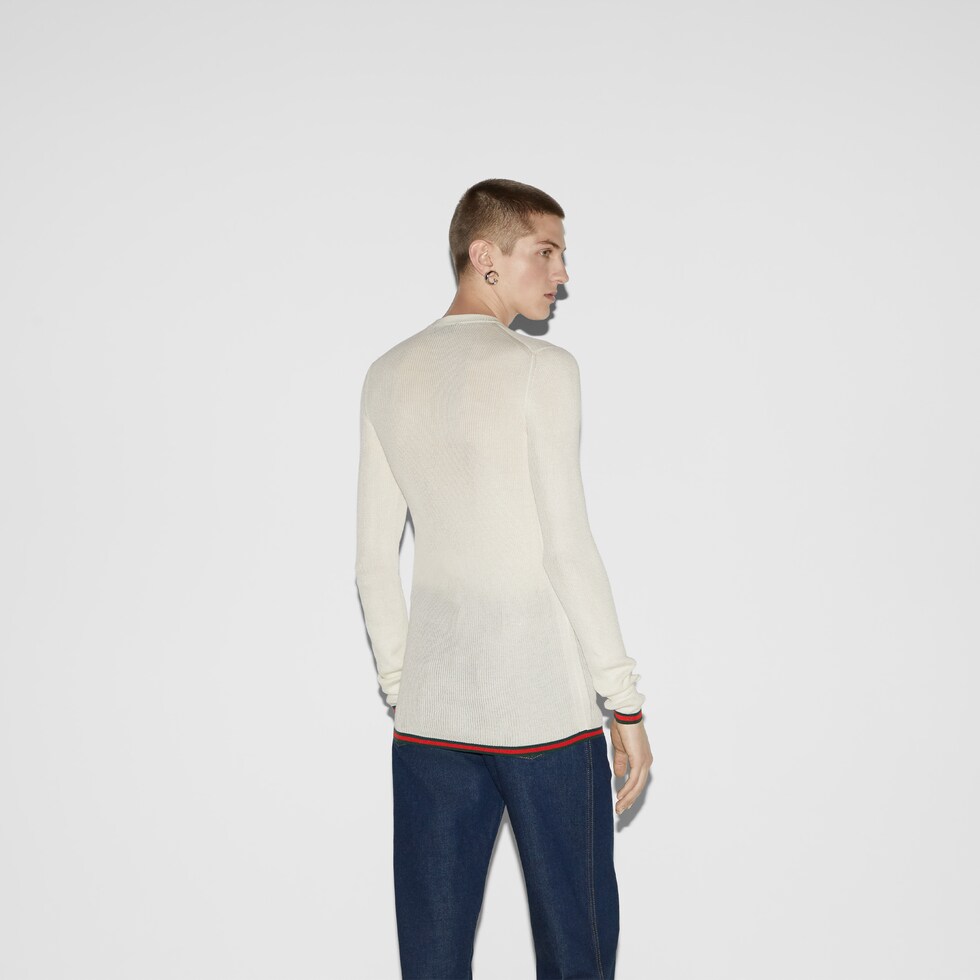 Rib silk long sleeved top