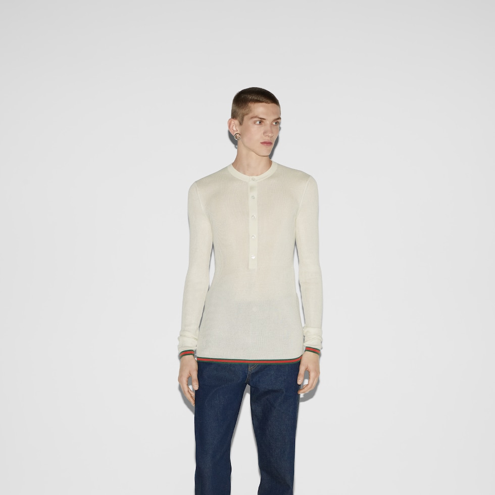 Rib silk long sleeved top