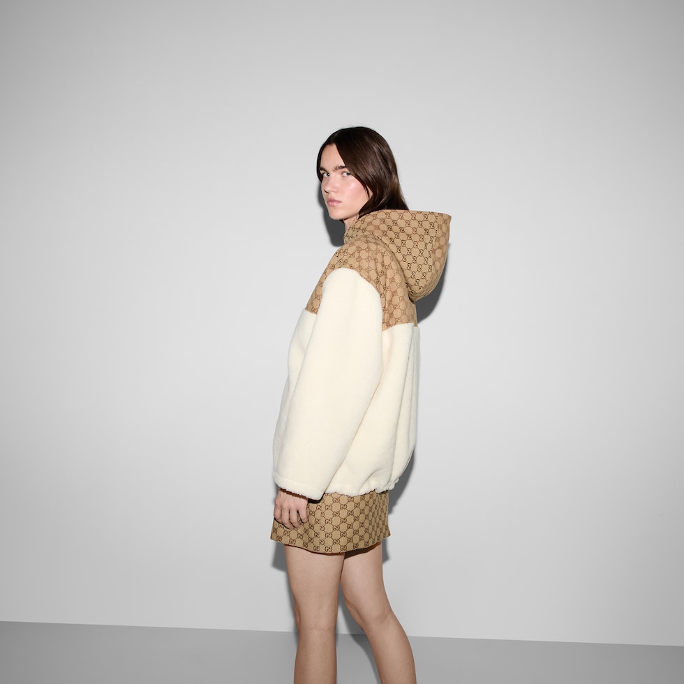 Veste zippée polaire en laine intarsia GG