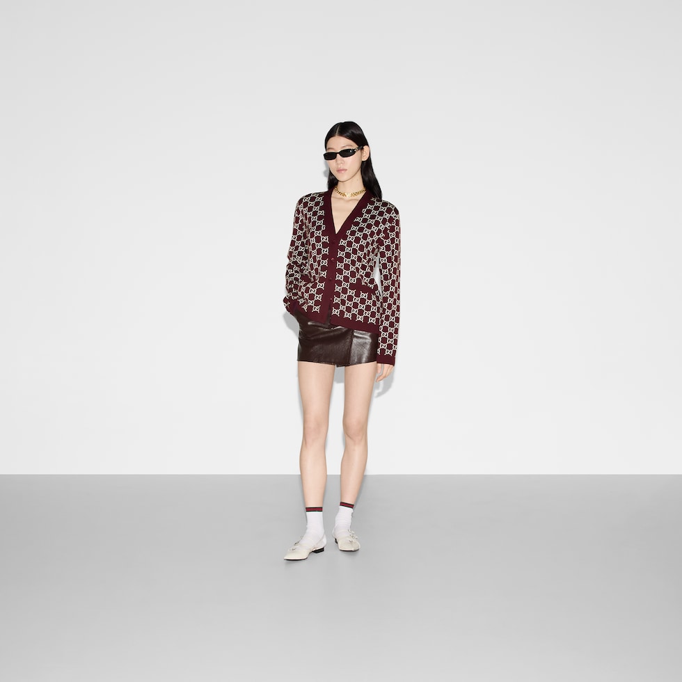 Reversible GG wool jacquard cardigan