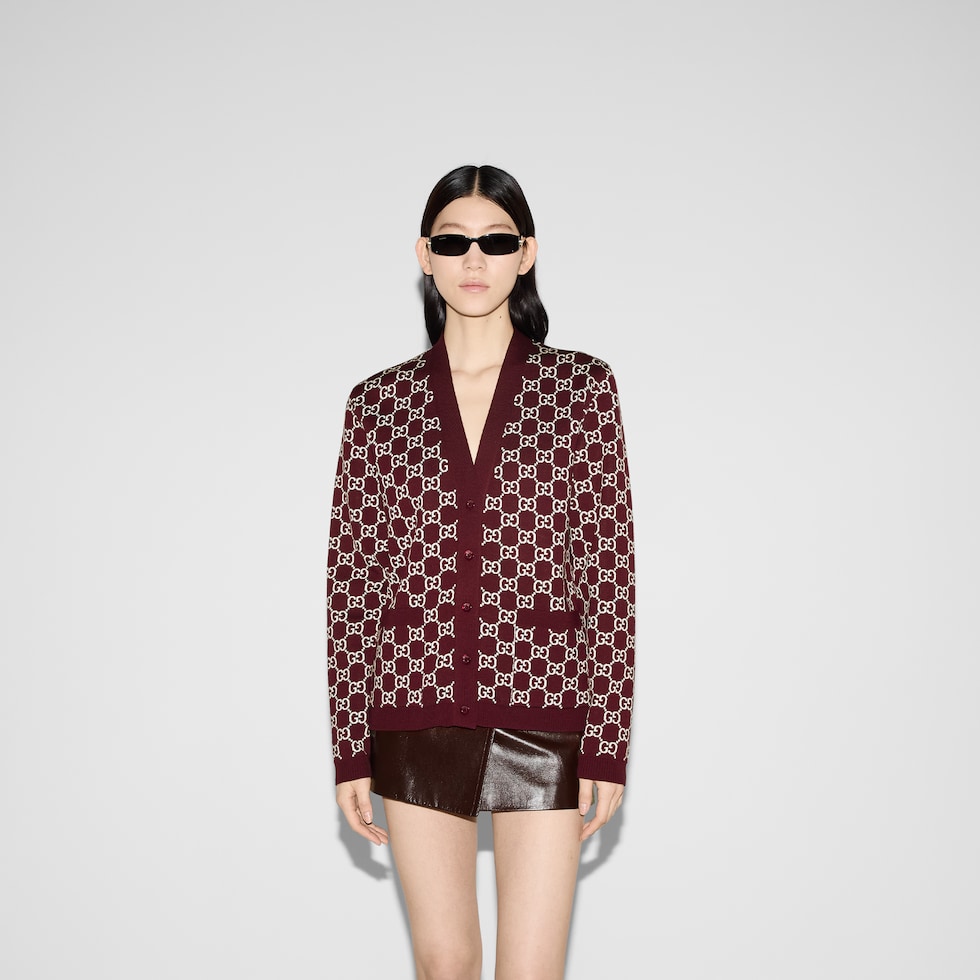 Reversible GG wool jacquard cardigan