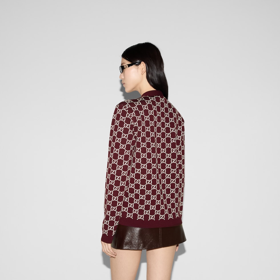 Reversible GG wool jacquard cardigan