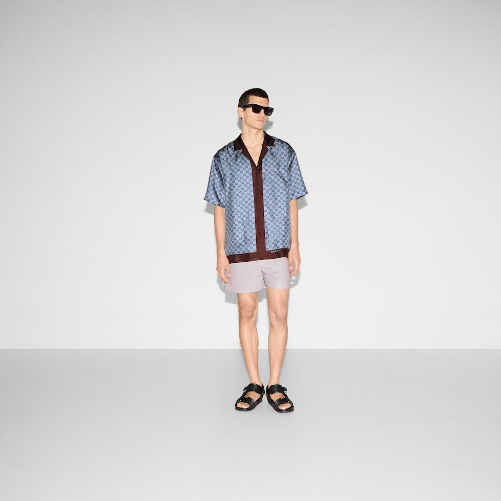 Regular fit printed silk twill shirt