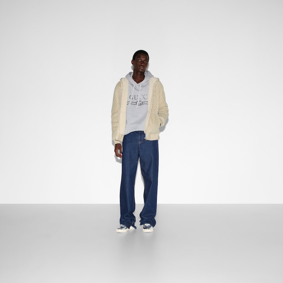 GG shearling hooded bomber jacket