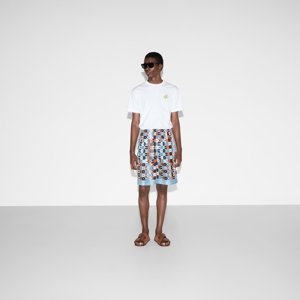 Printed silk twill shorts