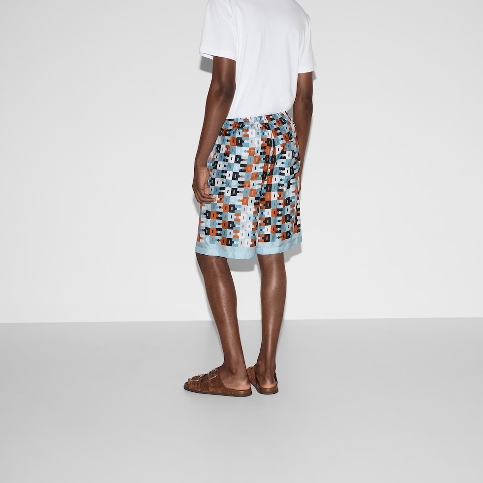 Printed silk twill shorts