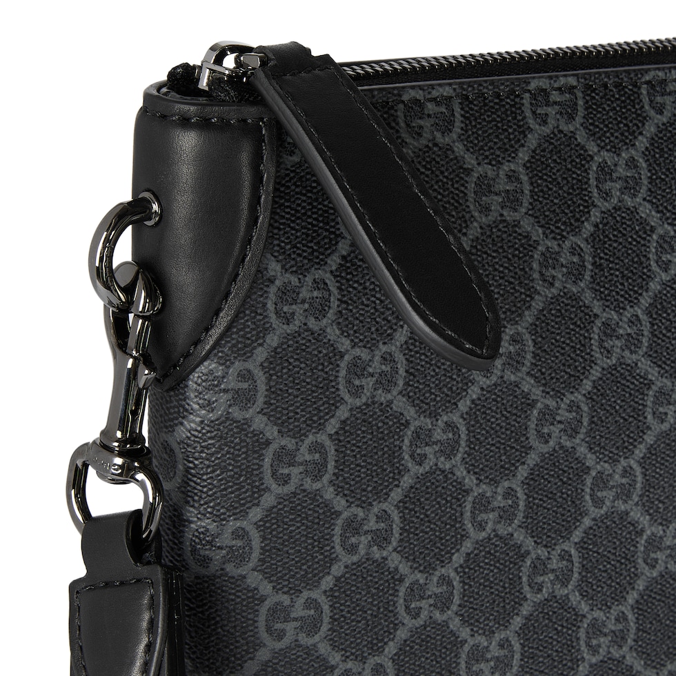 GUCCI　グッチ　バッグ　ポーチ　黒　モノグラム柄　皮革×布【A31】 GUCCI グッチ バッグ ポーチ 黒 モノグラム柄 皮革×布【A31】