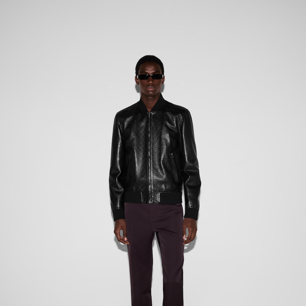 Embossed GG leather bomber jacket