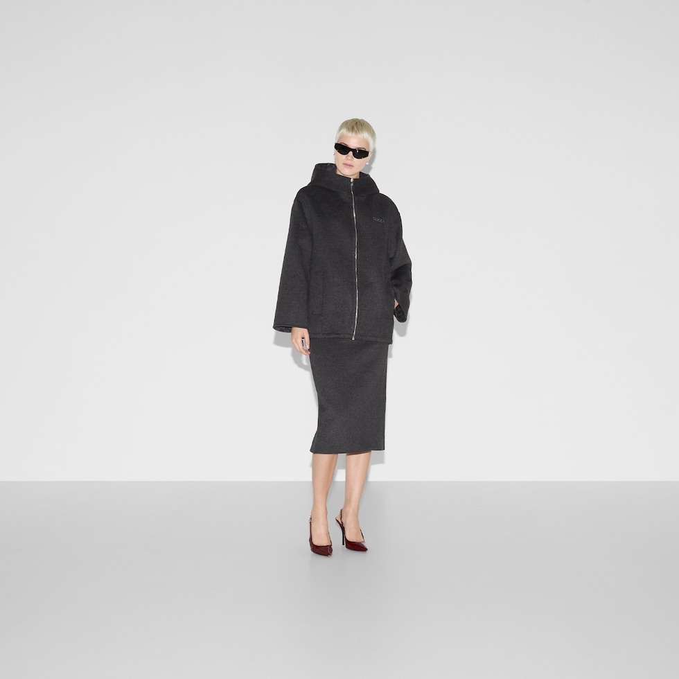 Embroidered wool and silk hooded jacket