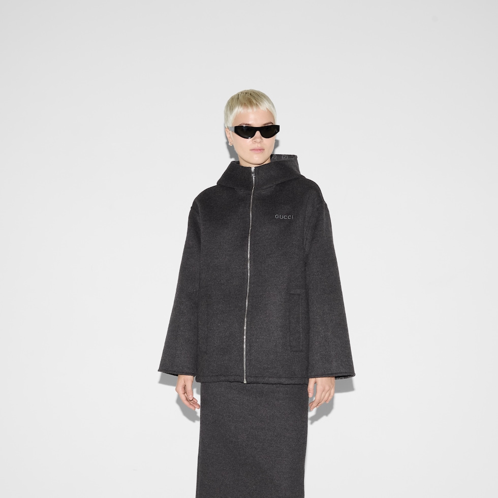 Embroidered wool and silk hooded jacket