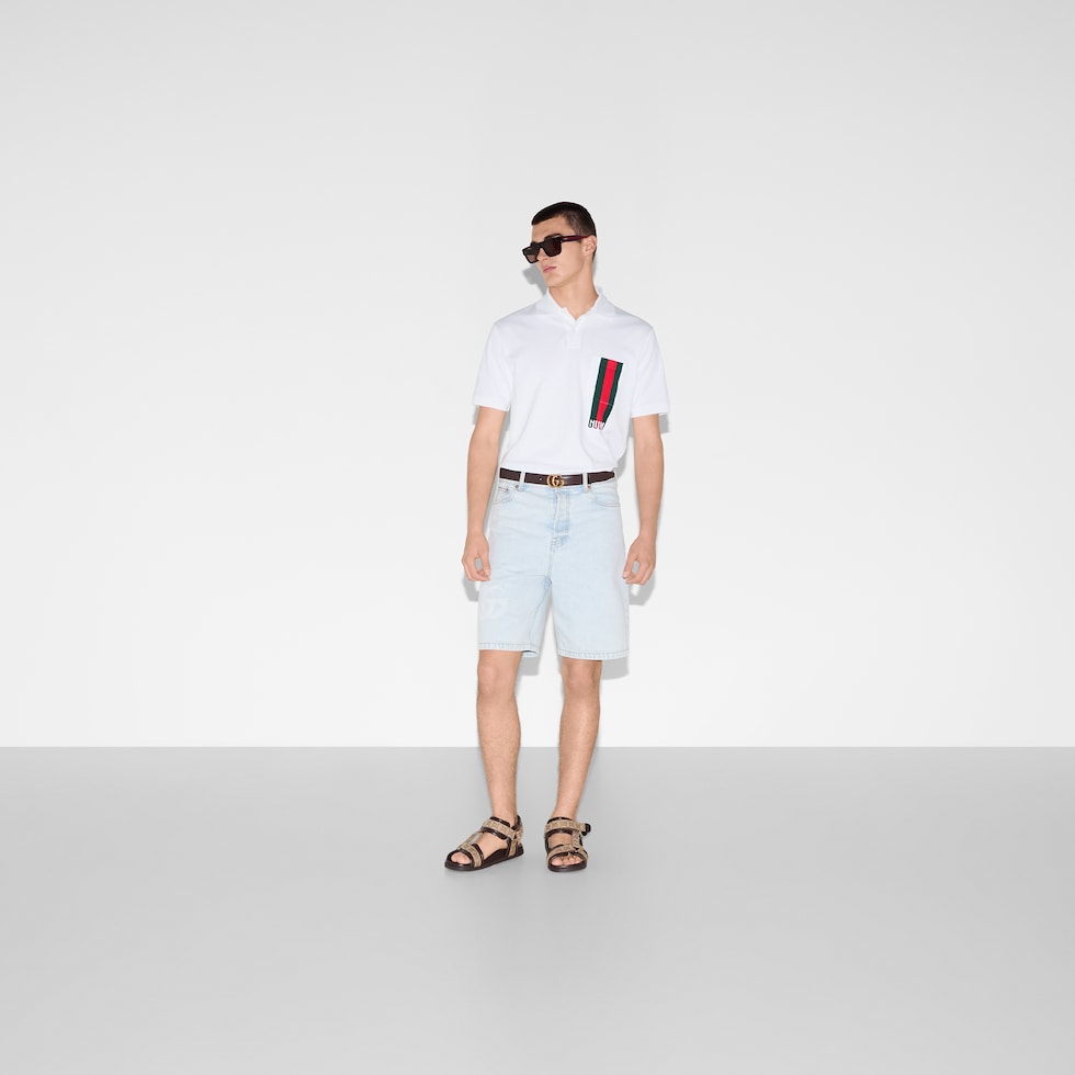 Cotton piquet polo shirt with print