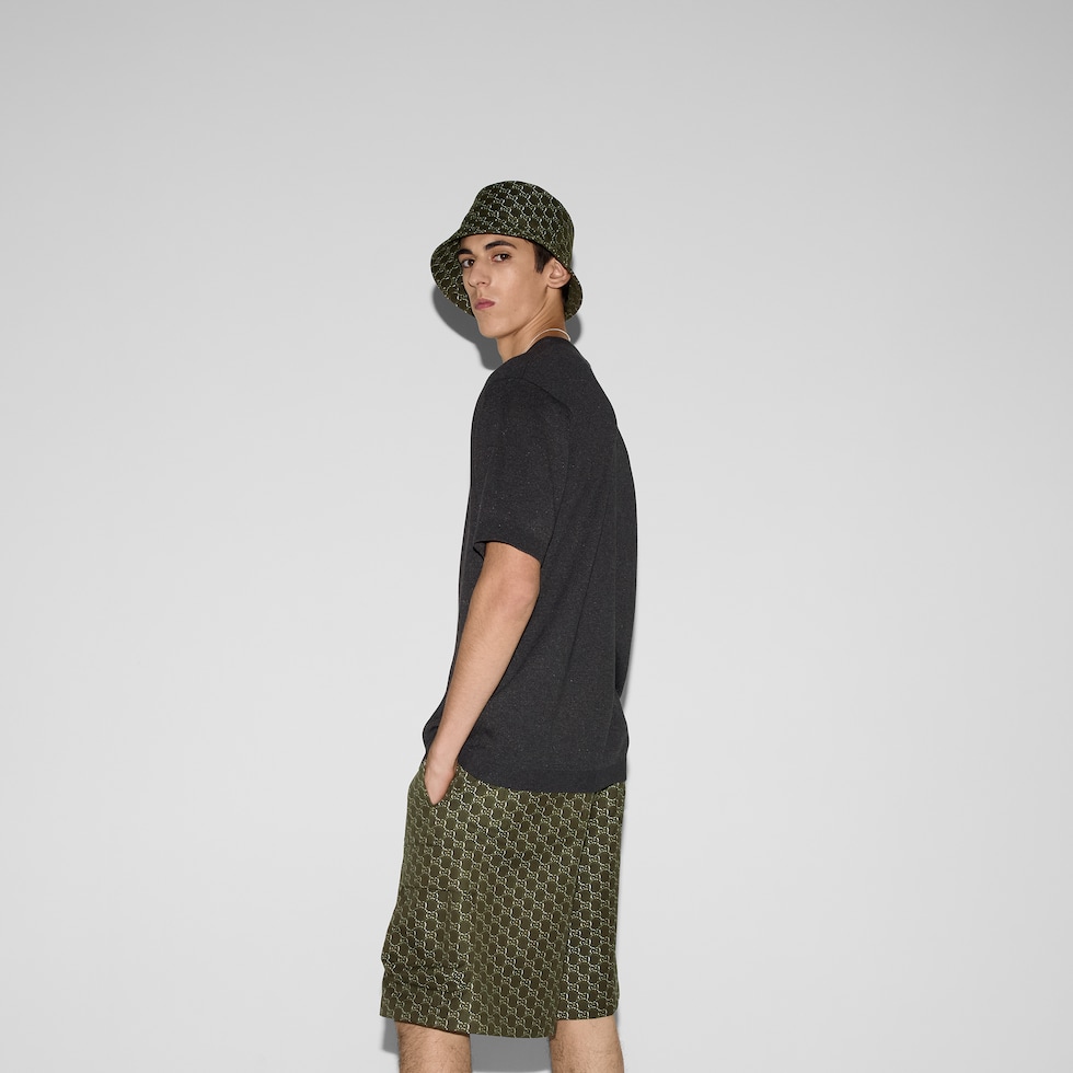 Silk cotton T-shirt with intarsia