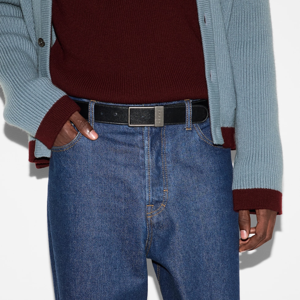 Reversible belt with rectangular buckle