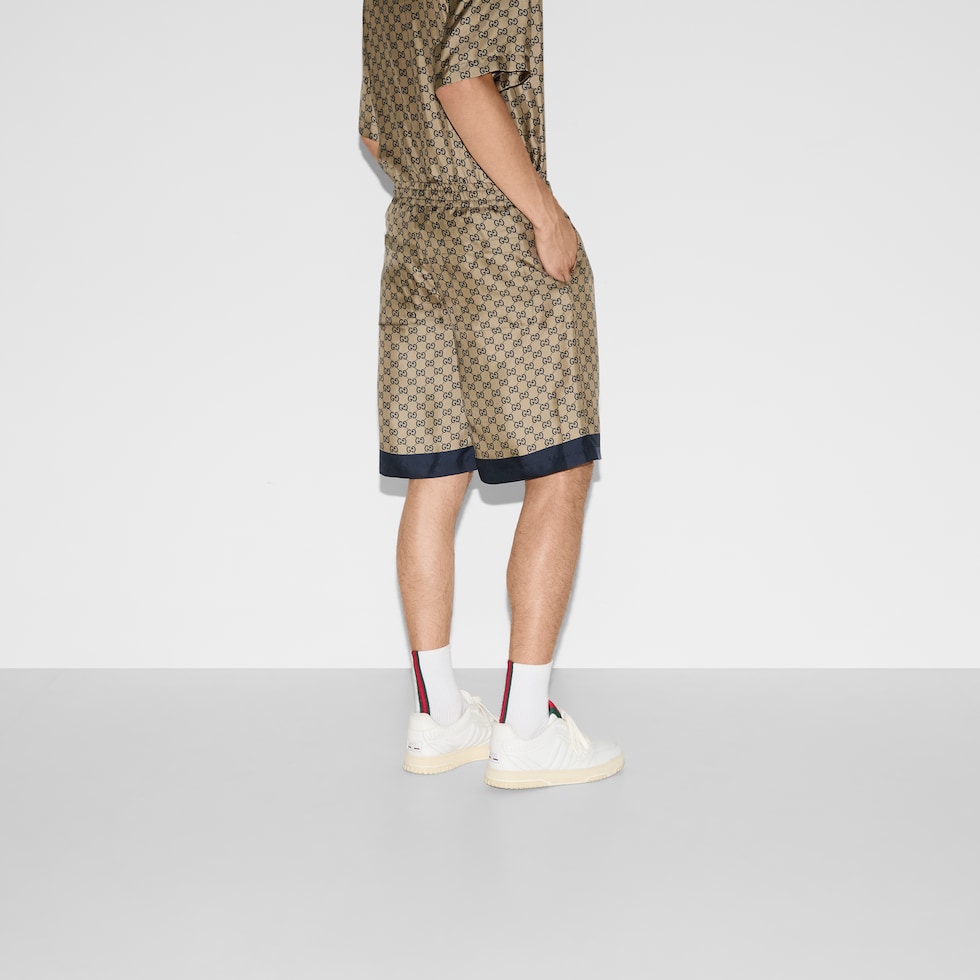 Printed silk twill shorts