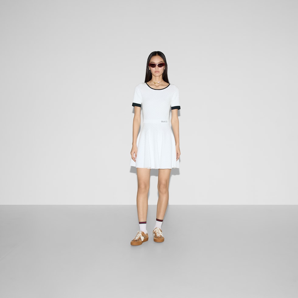 Fabric dress with intarsia