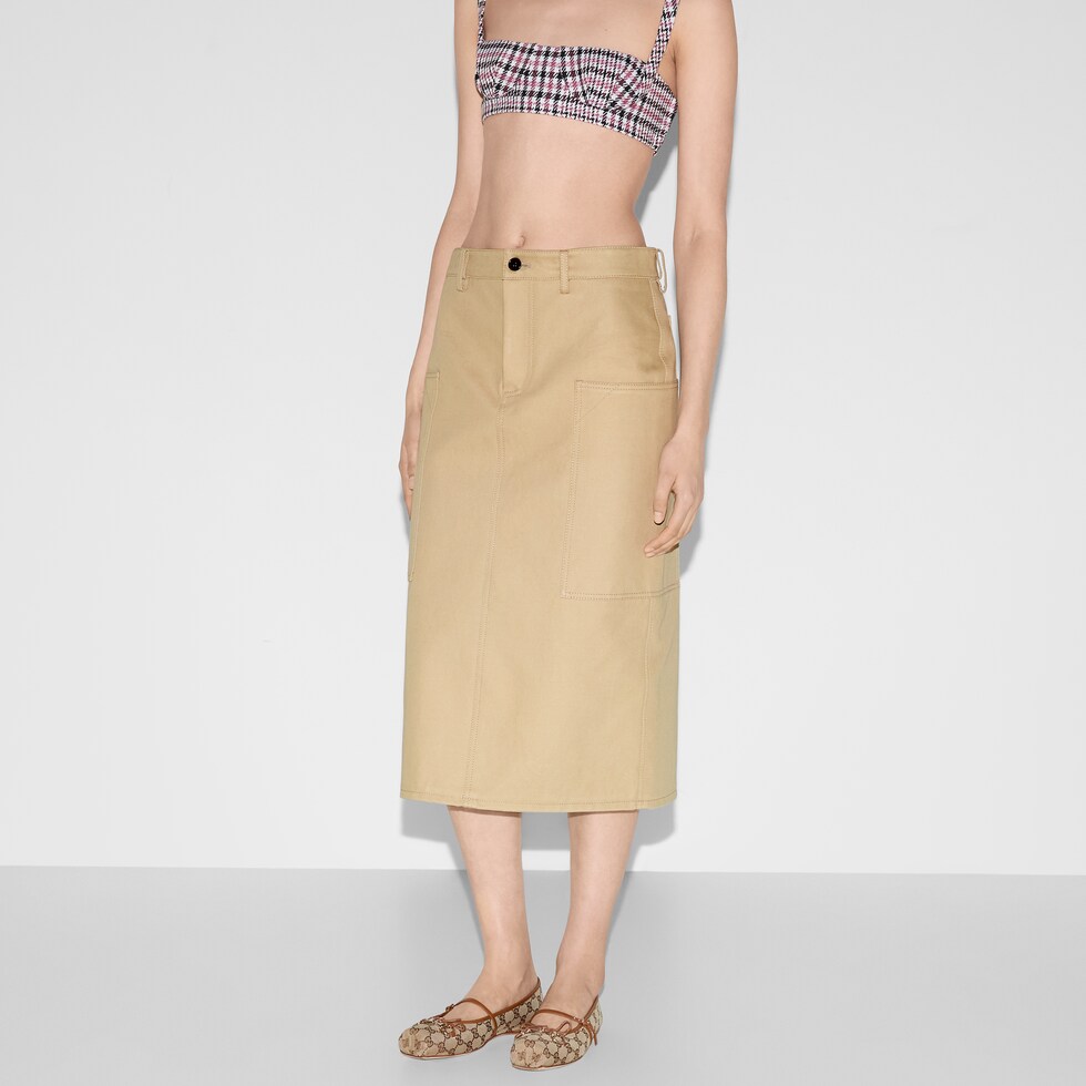 Embossed mid-length cotton drill skirt