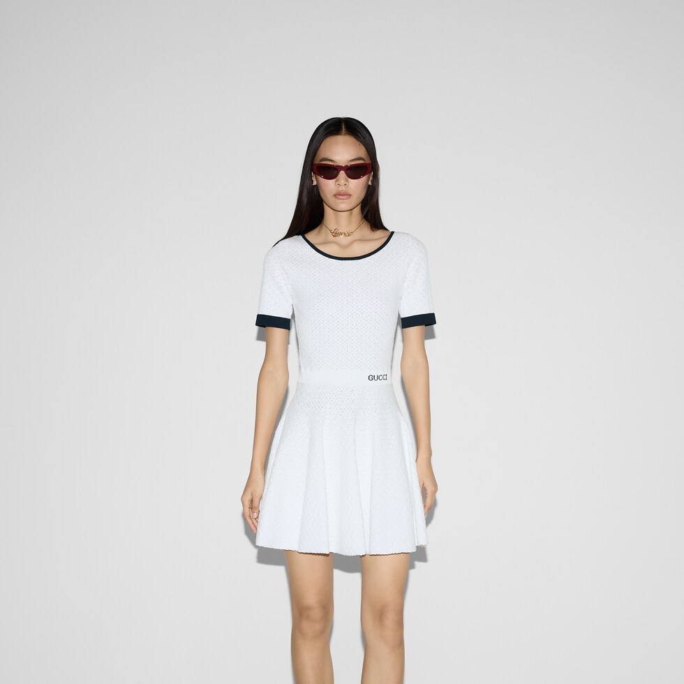 Fabric dress with intarsia