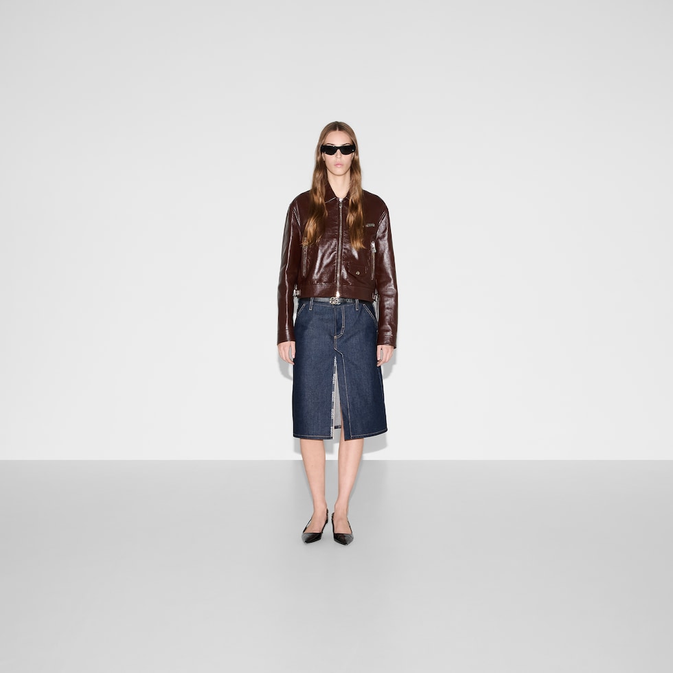 Mid-length denim skirt