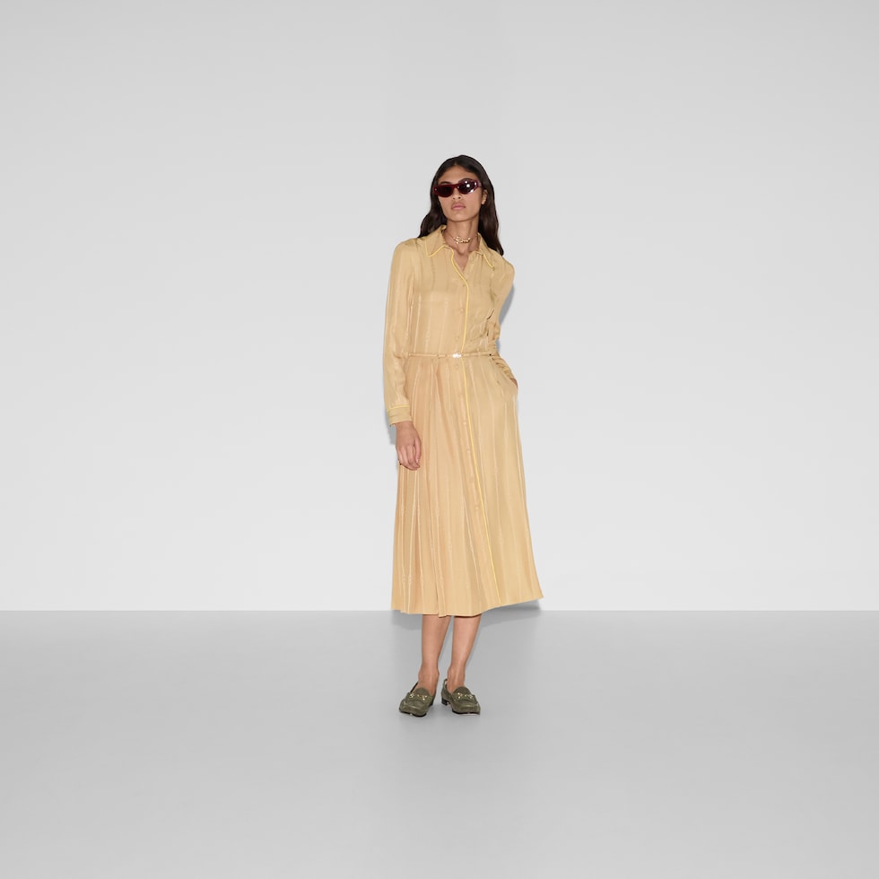 Chain and belt silk jacquard dress