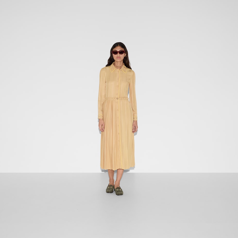 Chain and belt silk jacquard dress
