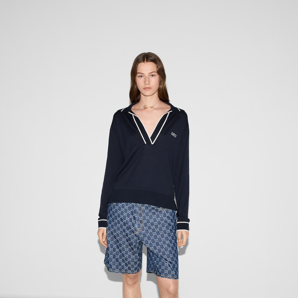 Poloshirt aus Baumwolle mit Gucci Intarsie