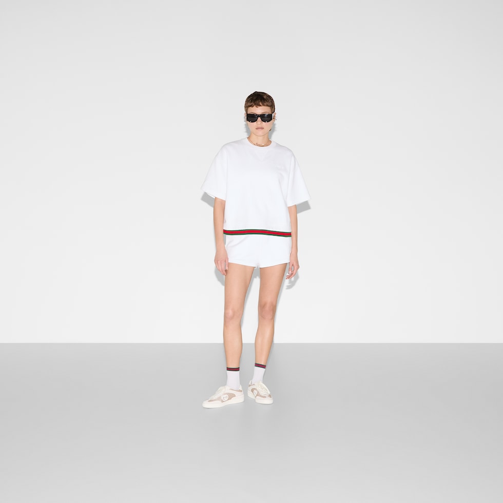 Cropped cotton jersey top with Web