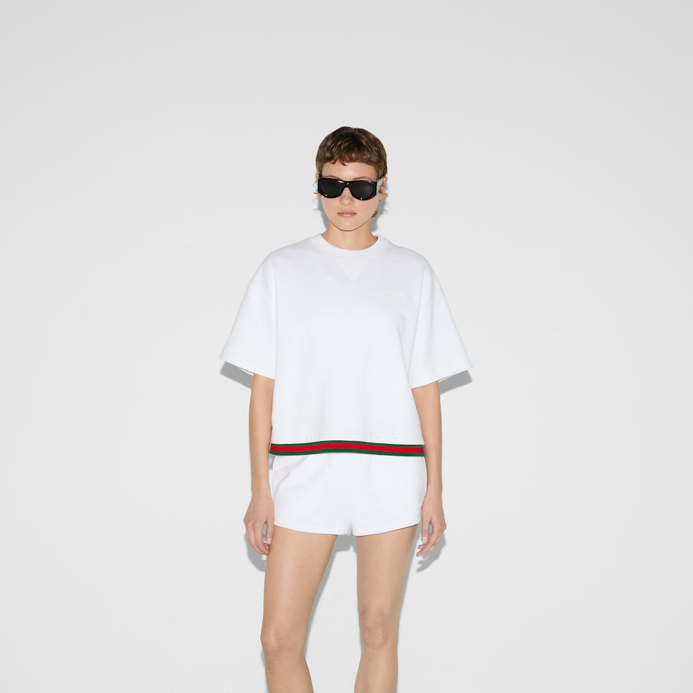 Cropped cotton jersey top with Web
