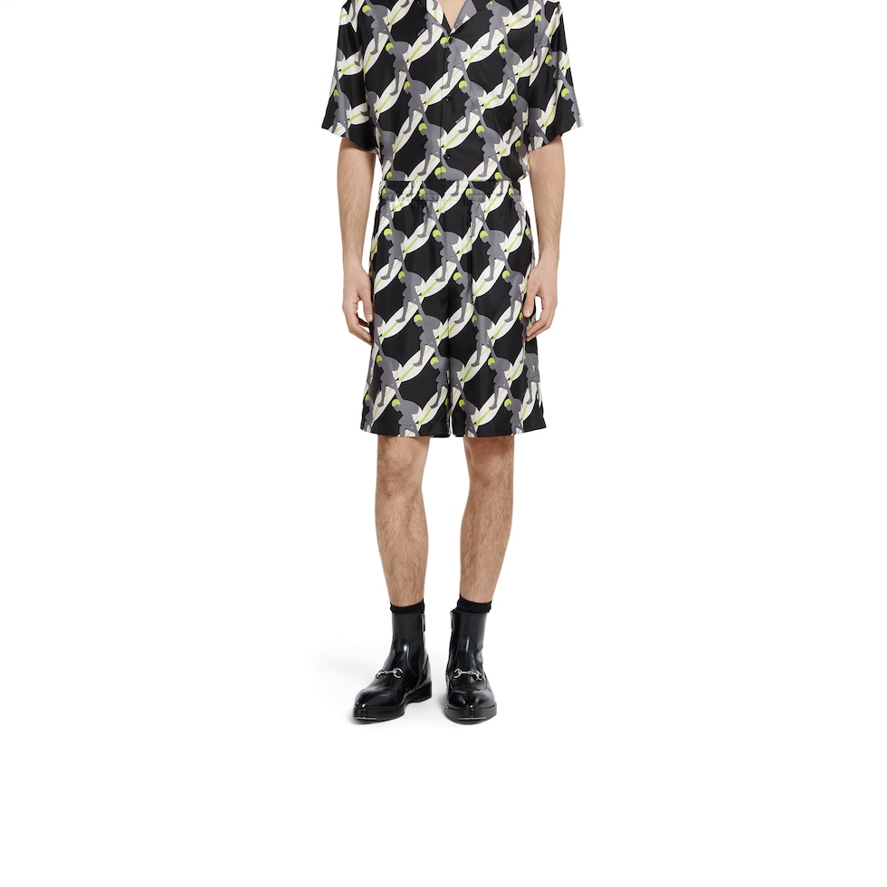 Printed silk twill shorts