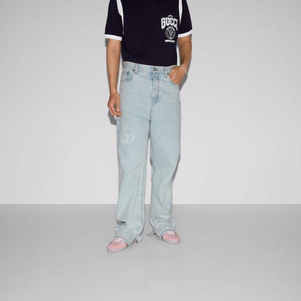 Lasered denim trousers