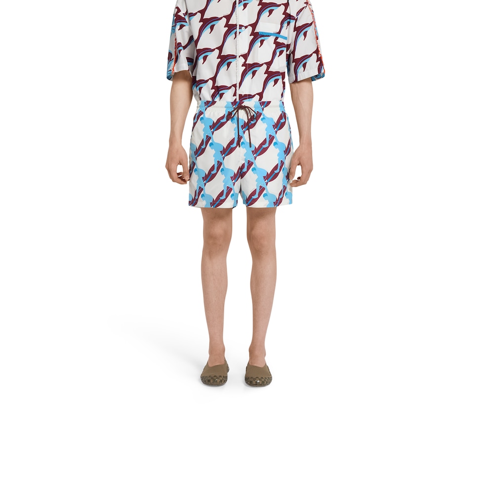 Printed technical poplin swim short