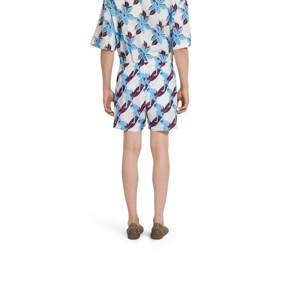 Printed technical poplin swim short