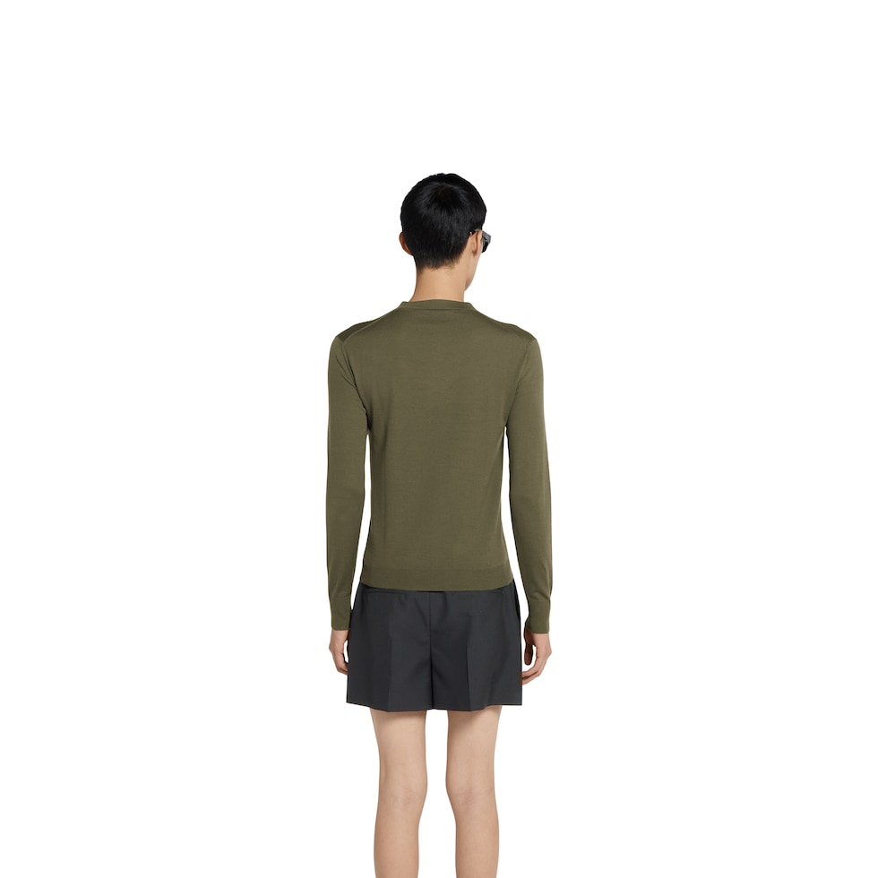 Fine wool knit cardigan with intarsia