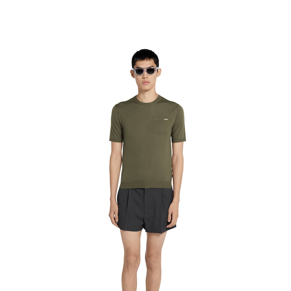 Top in maglia di lana fine con intarsio