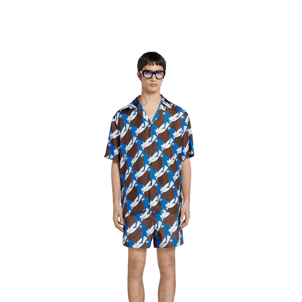 Camicia bowling in seta stampata