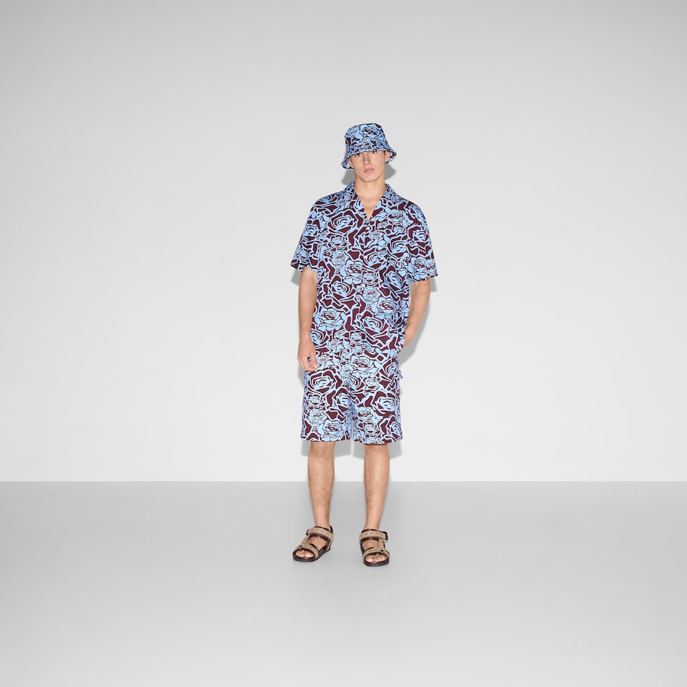 Shorts in gabardina di cotone stampata