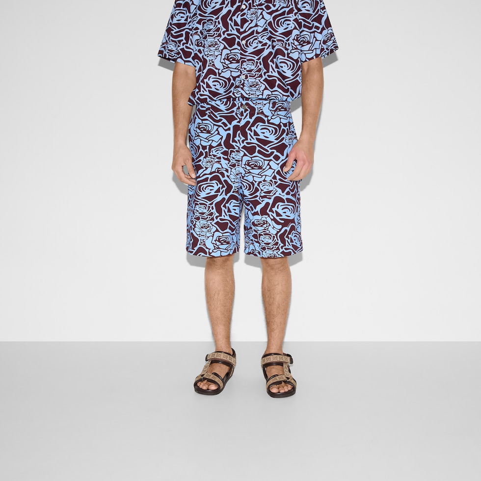 Shorts in gabardina di cotone stampata