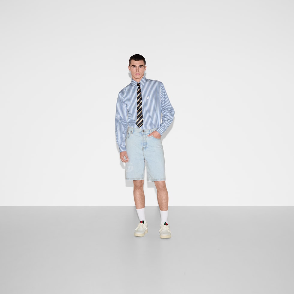 Lasered denim shorts