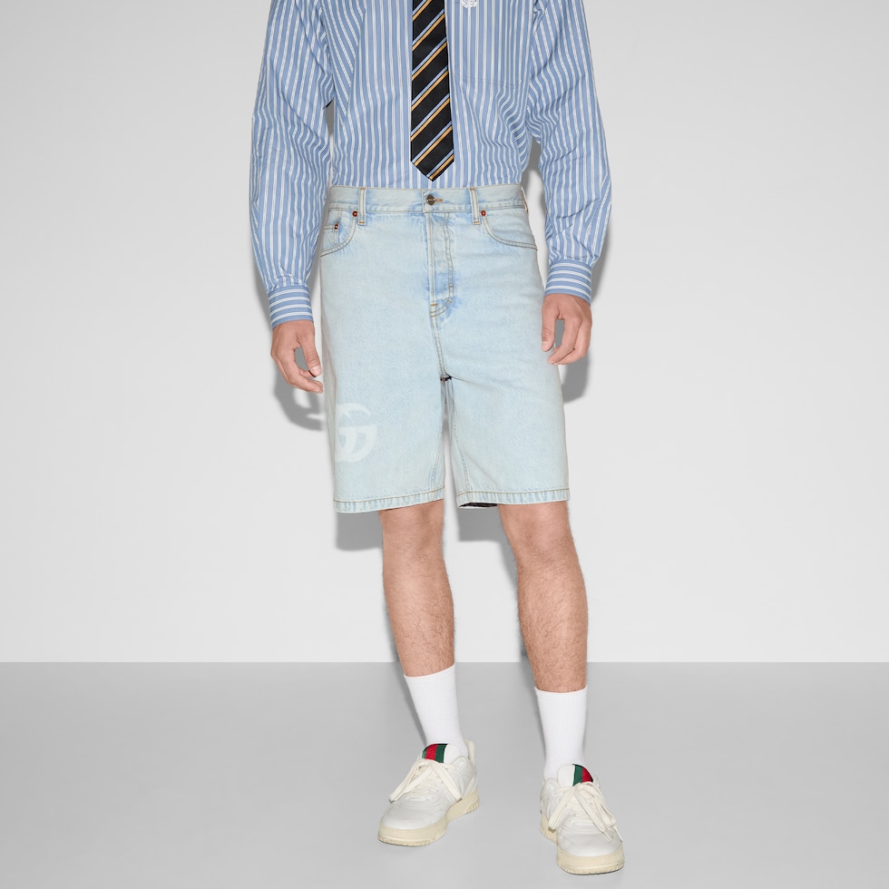 Lasered denim shorts