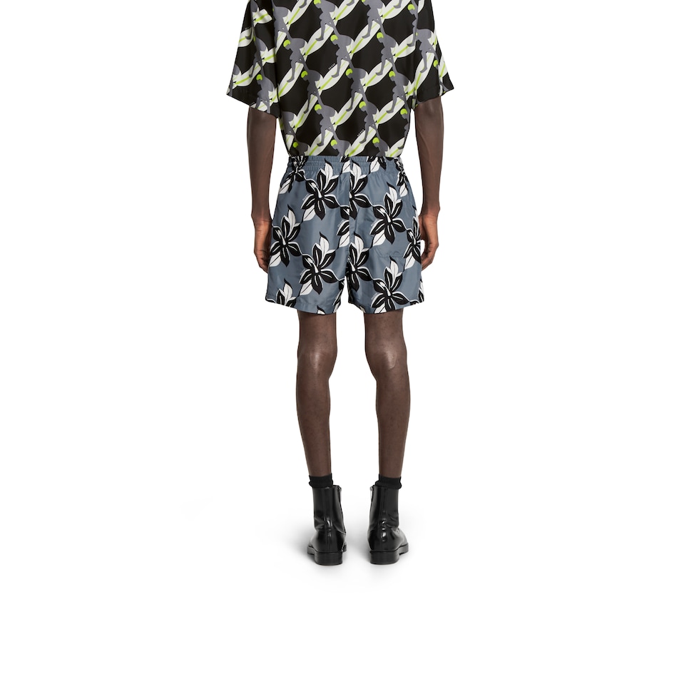 Printed technical poplin swim short