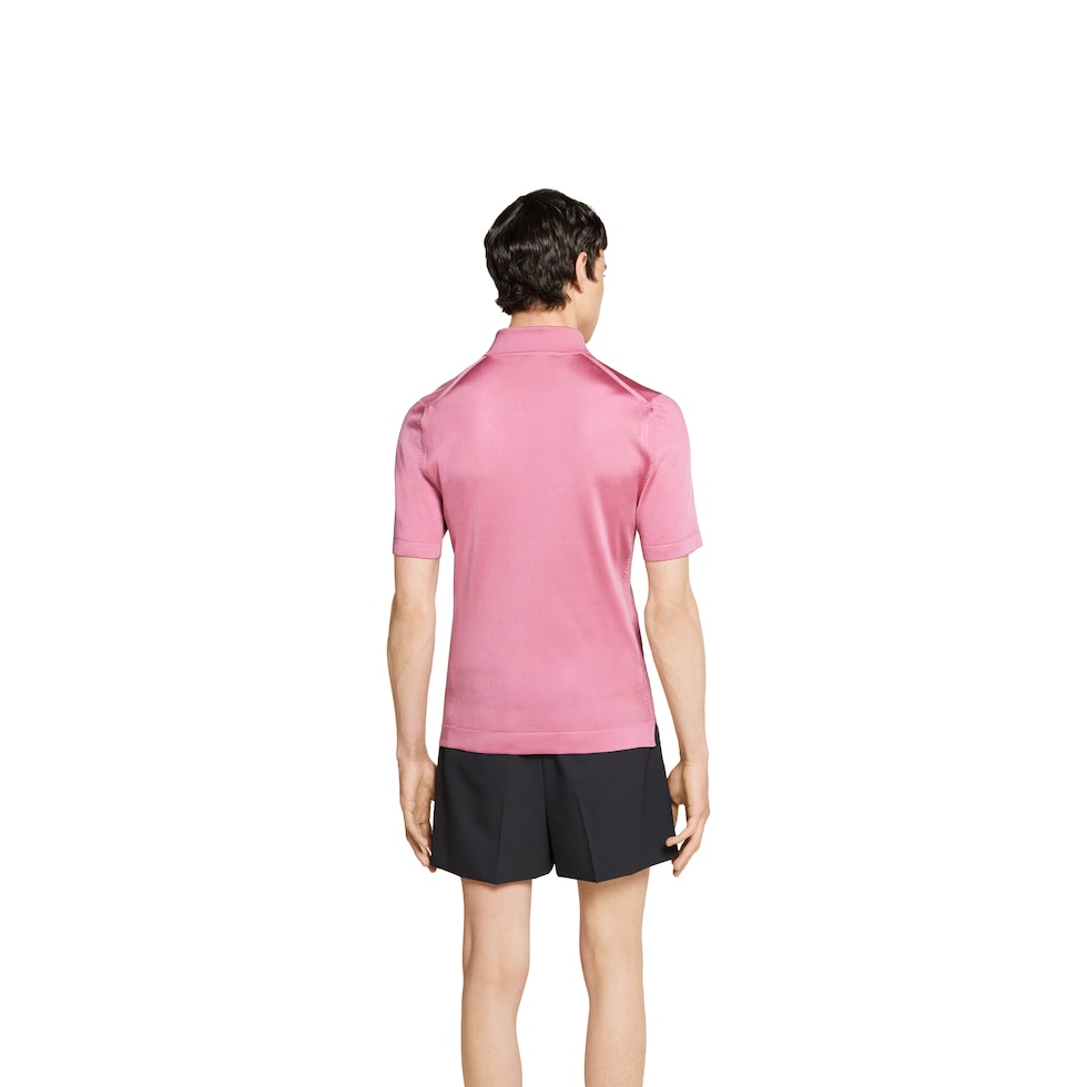 Fine silk knit polo shirt with intarsia