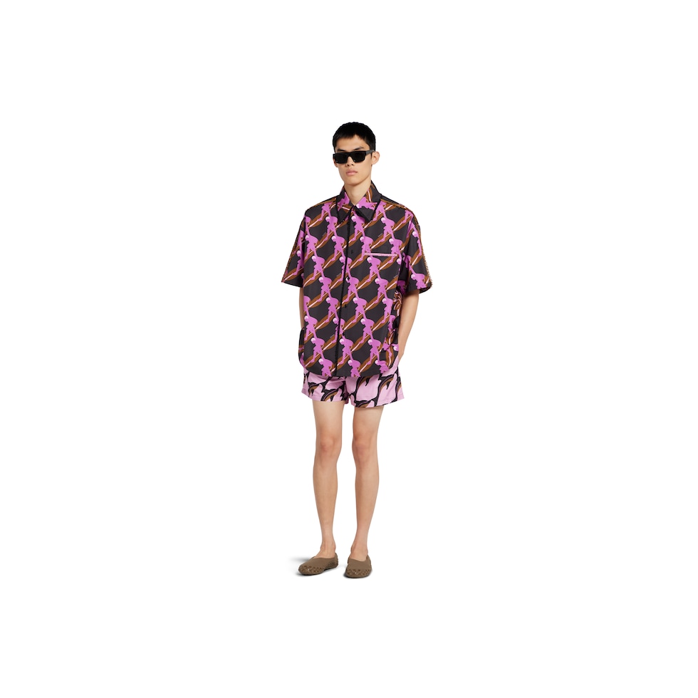 Printed technical poplin swim short