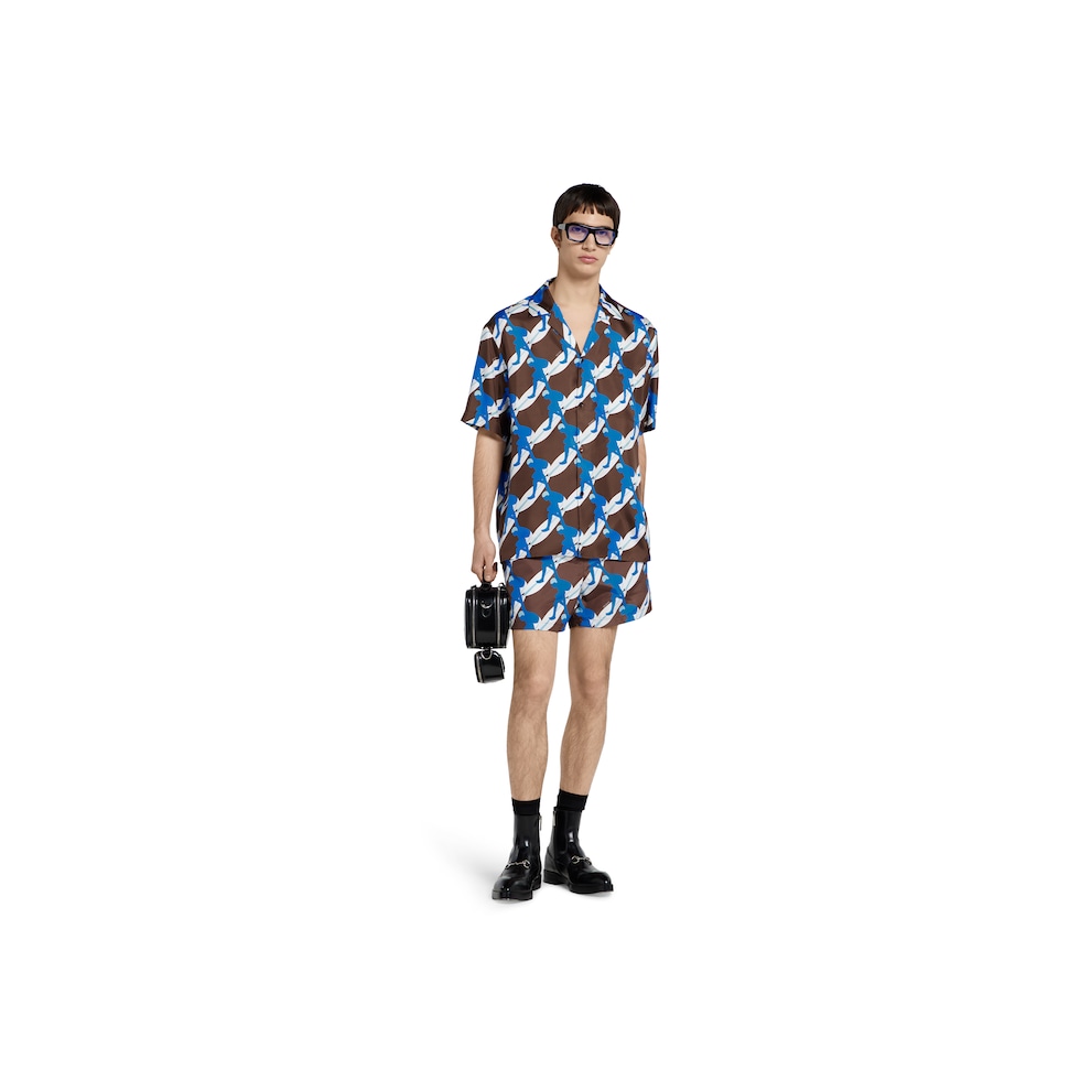 Printed technical poplin swim short