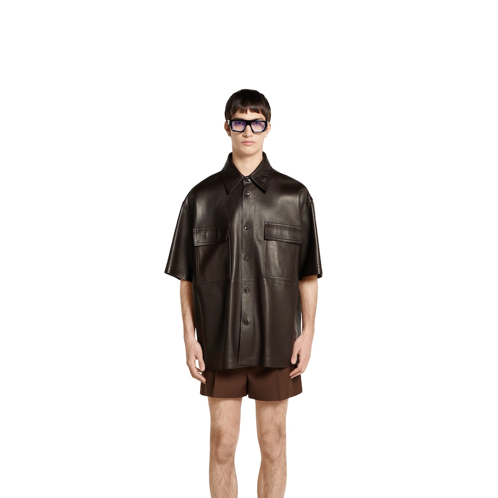 Embossed plongè leather shirt