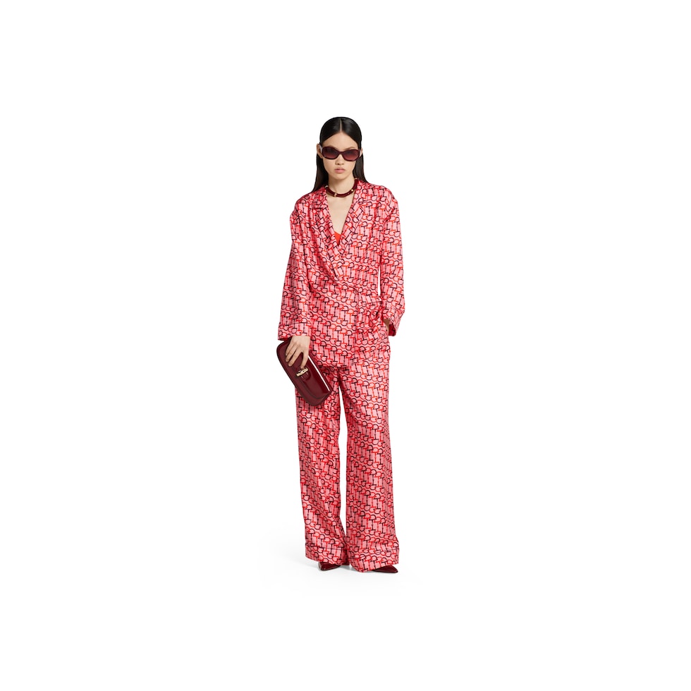 Printed silk shirt with self-tie